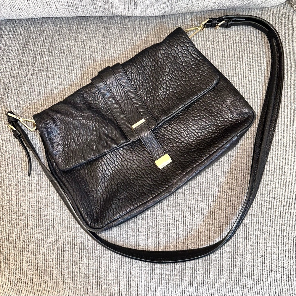 Calvin Klein Black Pebbled Leather Shoulder Bag with Gold Hardware